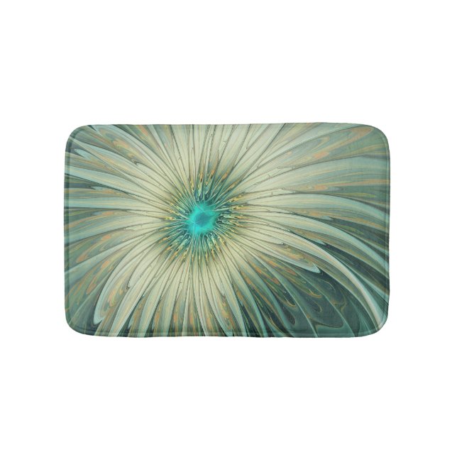 Abstract Sage Green Fantasy Flower Fractal Art Bath Mat (Front)