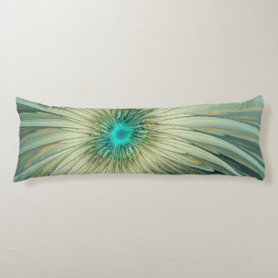 Abstract Sage Green Fantasy Flower Fractal Art Body Cushion