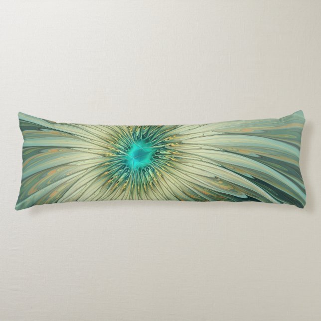 Abstract Sage Green Fantasy Flower Fractal Art Body Cushion (Front)