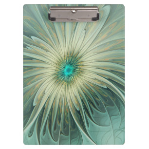 Abstract Sage Green Fantasy Flower Fractal Art Clipboard