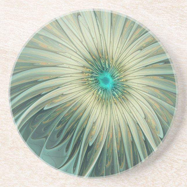 Abstract Sage Green Fantasy Flower Fractal Art Coaster (Front)