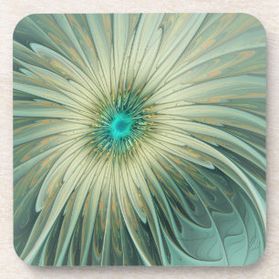 Abstract Sage Green Fantasy Flower Fractal Art Coaster