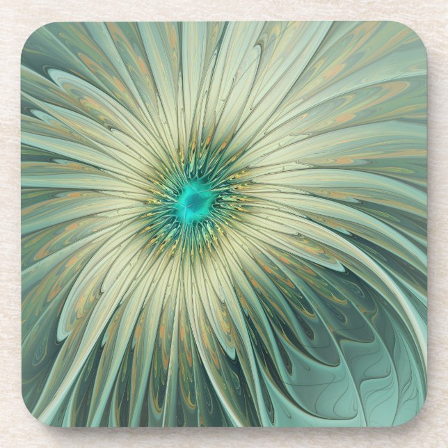 Abstract Sage Green Fantasy Flower Fractal Art Coaster (Front)