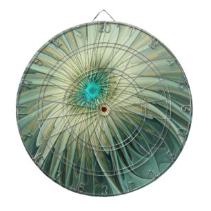Abstract Sage Green Fantasy Flower Fractal Art Dartboard