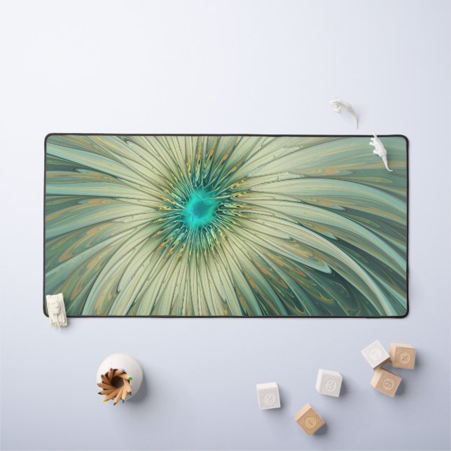 Abstract Sage Green Fantasy Flower Fractal Art Desk Mat (Kids Table)