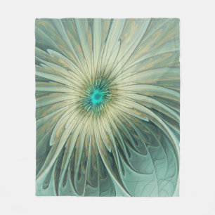 Abstract Sage Green Fantasy Flower Fractal Art Fleece Blanket