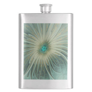 Abstract Sage Green Fantasy Flower Fractal Art Hip Flask