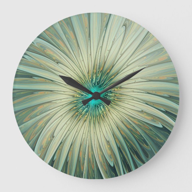 Abstract Sage Green Fantasy Flower Fractal Art Large Clock (Front)