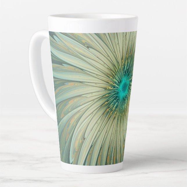 Abstract Sage Green Fantasy Flower Fractal Art Latte Mug (Left Angle)