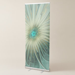 Abstract Sage Green Fantasy Flower Fractal Art Retractable Banner