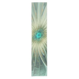 Abstract Sage Green Fantasy Flower Fractal Art Short Table Runner