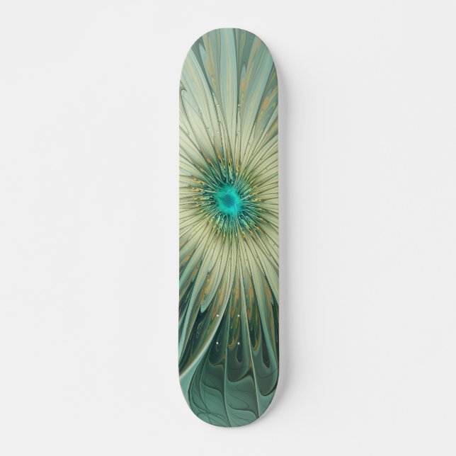 Abstract Sage Green Fantasy Flower Fractal Art Skateboard (Front)