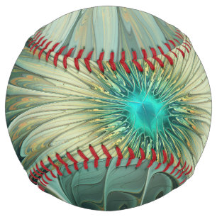 Abstract Sage Green Fantasy Flower Fractal Art Softball