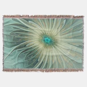 Abstract Sage Green Fantasy Flower Fractal Art Throw Blanket
