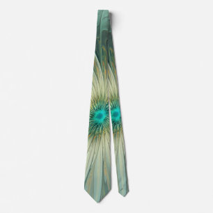 Abstract Sage Green Fantasy Flower Fractal Art Tie