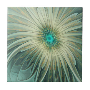 Abstract Sage Green Fantasy Flower Fractal Art Tile
