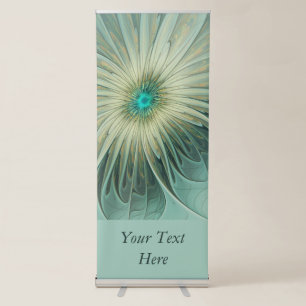 Abstract Sage Green Fantasy Flower Fractal Text Retractable Banner