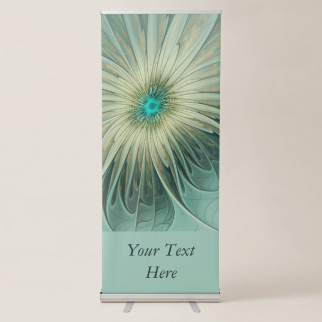 Abstract Sage Green Fantasy Flower Fractal Text Retractable Banner (Front)