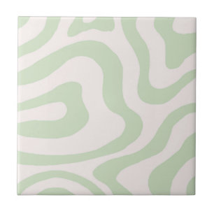 Abstract Sage Green Marble Retro Wavy Stripe  Tile
