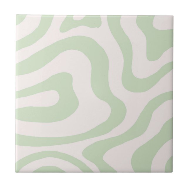 Abstract Sage Green Marble Retro Wavy Stripe  Tile (Front)