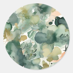 Abstract Sage Green Watercolor Pattern Classic Round Sticker