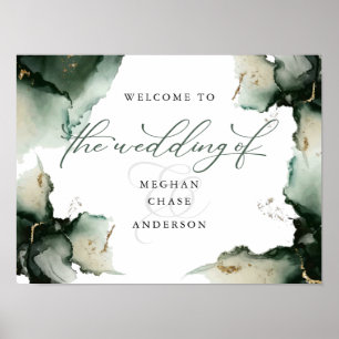 Abstract Sage Green Wedding Welcome  Poster