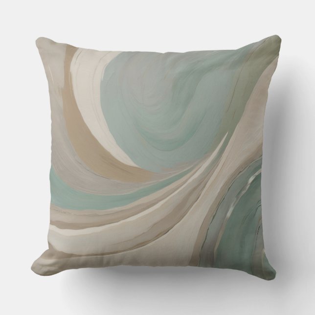 Abstract Sage Light Blue Tan Contemporary Print Cushion (Front)