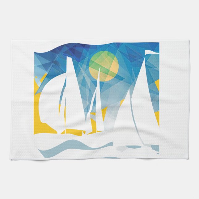 Abstract Sail Boat Sailor's Tea Towel (Horizontal)