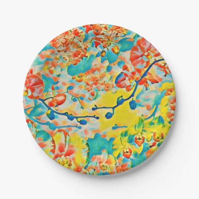 Abstract Sakura Spring Cherry Blossom Floral Paper Plate (Front)