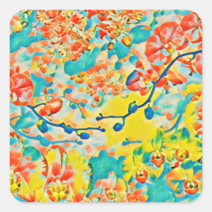 Abstract Sakura Spring Cherry Blossom Floral Square Sticker
