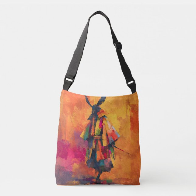 Abstract Samurai Warrior Silhouette Crossbody Bag (Front)
