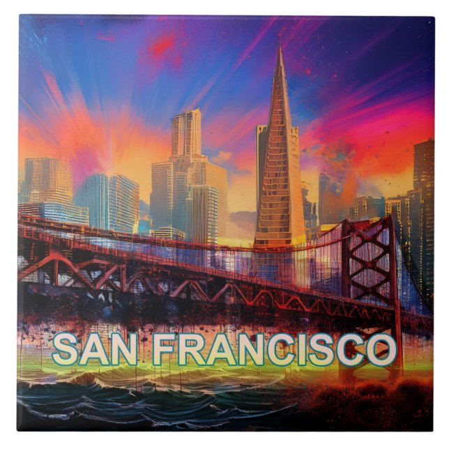 Abstract San Francisco Skyline Art Modern  Tile (Front)