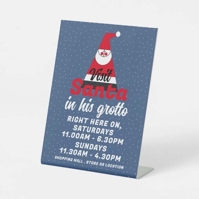 Abstract Santa, Santa Claus Visitor Hours Pedestal Sign (Front)