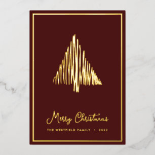 Abstract Scandi Christmas Tree Burgundy Gold Foil Holiday Card
