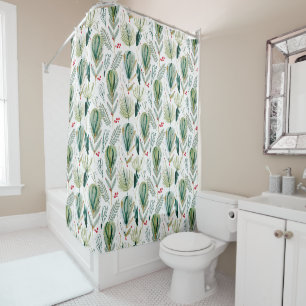 Abstract Scandinavian Christmas Foliage Sage Green Shower Curtain