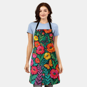 Abstract Scandinavian Poppies Butterflies Apron
