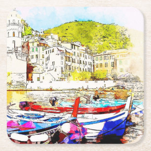 Abstract Scenic Harbour Square Paper Coaster