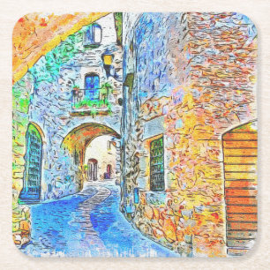 Abstract Scenic Mediaeval Square Paper Coaster
