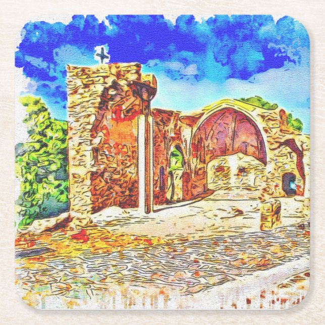 Abstract Scenic Mediaeval Square Paper Coaster (Front)
