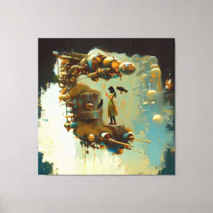 Abstract SciFi Cat Raven Occult Dark Witchy AI Art Canvas Print