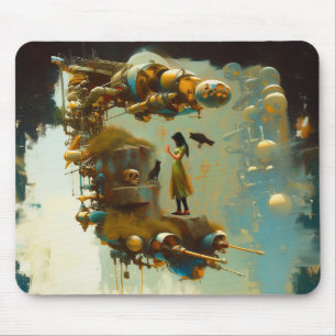 Abstract SciFi Cat Raven Occult Dark Witchy AI Art Mouse Mat