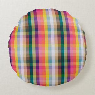 Abstract Scottish Plaid Round Cushion