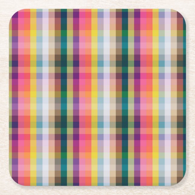 Abstract Scottish Plaid Square Paper Coaster (Front)