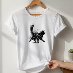 Abstract Scribble Cat Art Women's White T-Shirt 