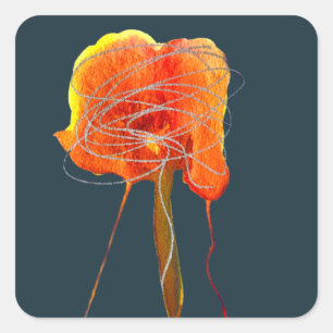 Abstract scribble floral flower modern art square sticker