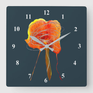 Abstract scribble floral flower modern art square wall clock