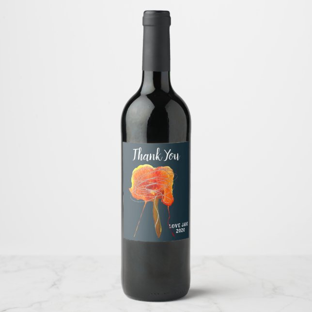 Abstract scribble floral flower modern art wine label (Front)