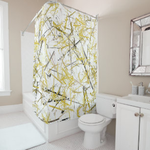 Abstract Scribbles - Mustard and Brown Shower Curtain