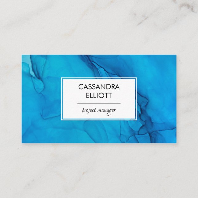 Abstract Scuba Blue Alcohol Ink Liquid Art Business Card (Front)