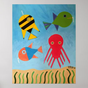 Abstract Sea Creatures Poster